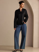 [Black] SilkSilky-CA Long Sleeve Split Women's Blouse 006