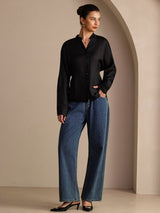 [Black] SilkSilky-CA Long Sleeve Split Women's Blouse 006