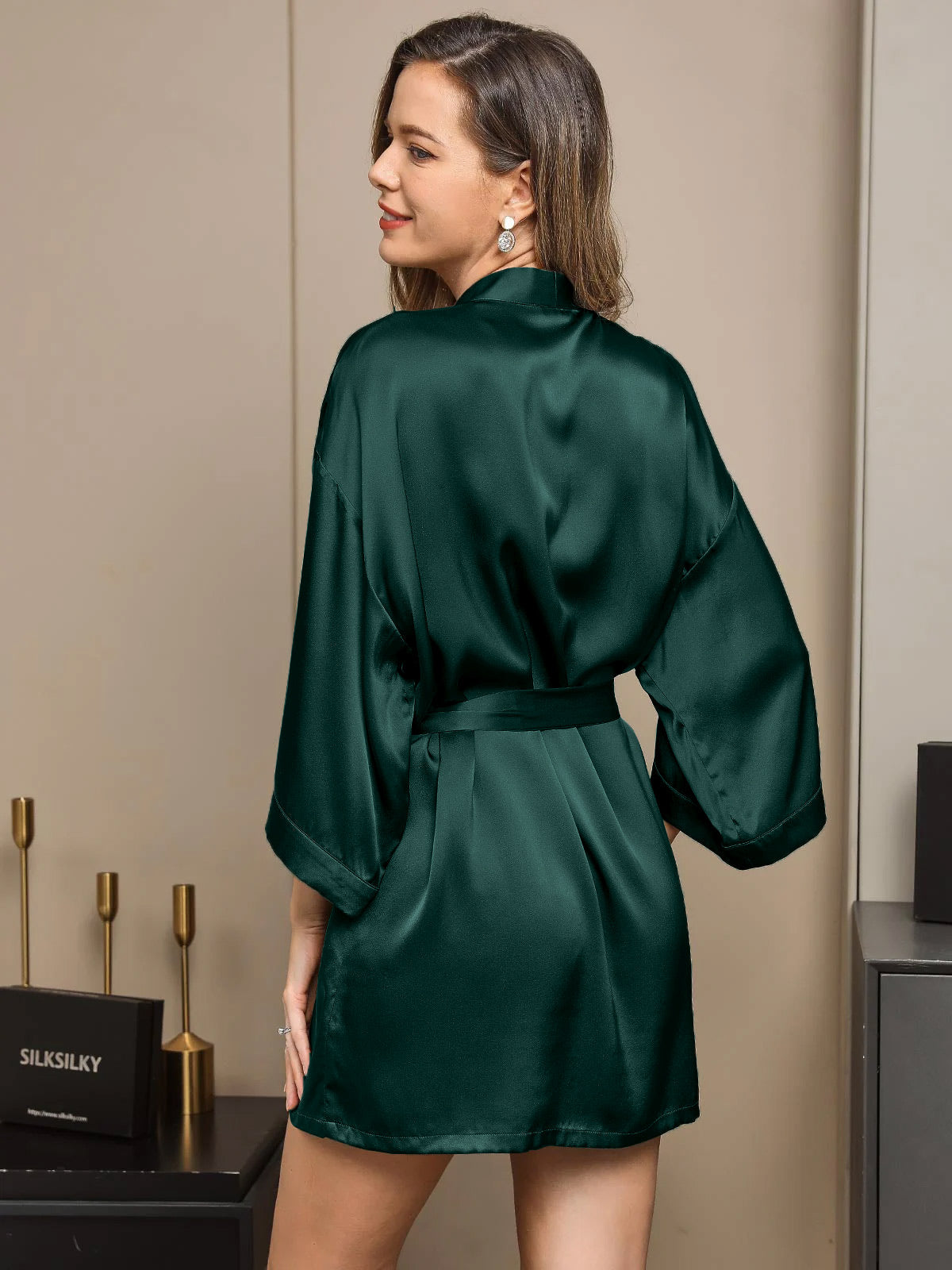 [Dark Green] SilkSilky-CA Pure Silk Womens Robe 002