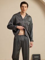 [Black Ginkgo] SilkSilky-CA 19Momme Long Sleeve Notch Collar Men's Pajamas 004