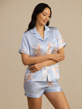 [Light Blue] SilkSilky-CA Short Sleeve Lapel Collar Women's Pajamas 003