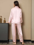 SilkSilky-CA Pure Silk Long Sleeve Lapel Women's Pajamas Pink 002