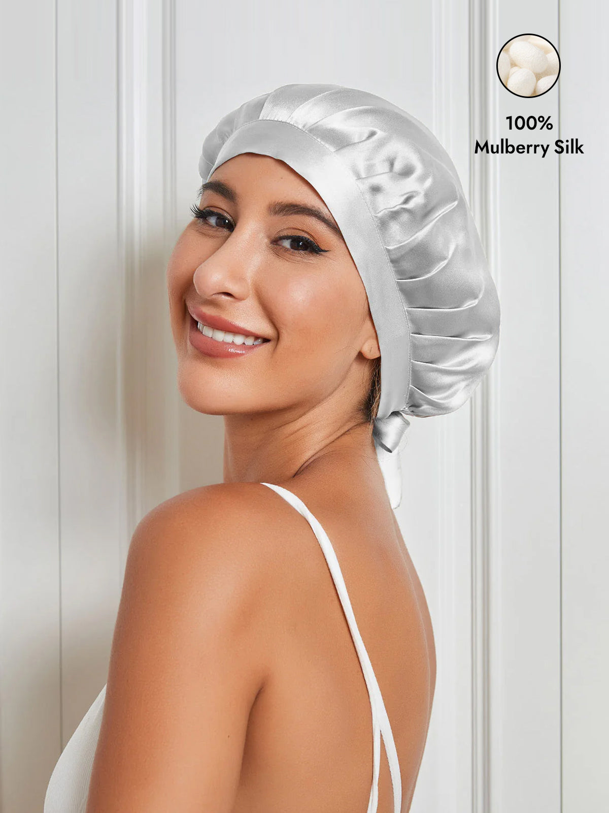 [Silver] SilkSilky-CA Pure Silk Sleep Cap 001