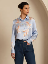 [Light Blue] SilkSilky-CA Long Sleeve Lapel Collar Women's Shirt 003