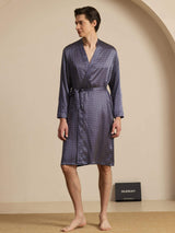 [Navy Ginkgo] SilkSilky-CA Long Sleeve V Neck Men's Robe 003