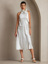 [White] SilkSilky-CA Sleeveless Halter Dress 008