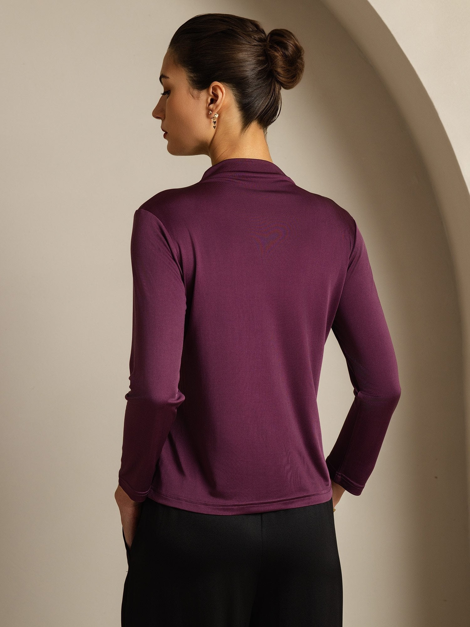 [Purple] SilkSilky-CA Pure Silk High Neck Women's T-Shirt 002