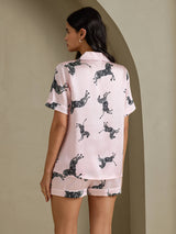[Pink Zebra] SilkSilky-CA Short Sleeve Lapel Collar Women's Pajamas 002