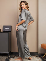 [Dark Gray] SilkSilky-CA Half Sleeve Round Neck Women's Pajamas 002