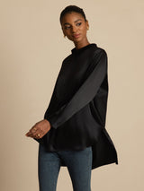 [Black] SilkSilky-CA 19Momme Stretch Silk Charmeuse Long Sleeve Stand Collar Blouse 003