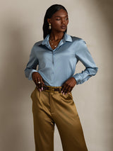 [Grayish Blue] SilkSilky-CA Long Sleeve Lapel Collar Women's Shirt 004
