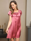 SilkSilky CA Pure Silk Cap Sleeve Tie Neck Nightgown PaleMauve 004