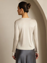 [Gray] SilkSilky-CA 100% Silk Jersey Long Sleeve Crew Neck Women's T-Shirt 002