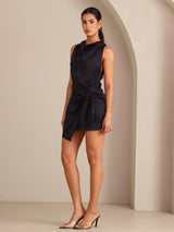 [Black] SilkSilky-CA Sleeveless Cowl Neck Dress 006