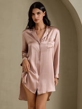 [Tuscany] SilkSilky-CA Long Sleeve Lapel Collar Nightshirt 003