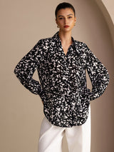 [Black Speckle] SilkSilky-CA Long Sleeve Lapel Collar Blouse 003