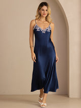 [Blue] SilkSilky-CA Spaghetti Strap V Neck Dress 007
