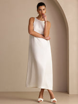 [White] SilkSilky-CA Sleeveless Crew Neck Dress 006