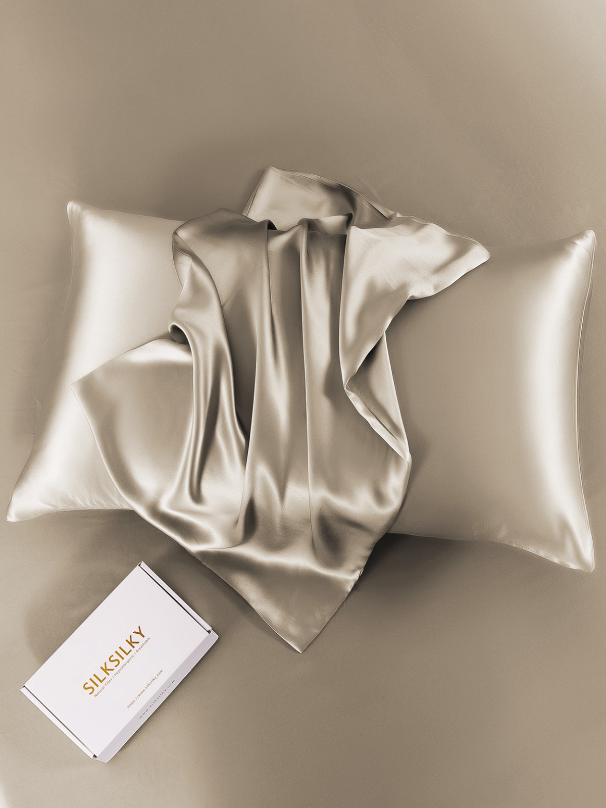 SilkSilky-CA 19Momme Pure Silk Pillowcase Khaki 007