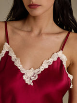 [Wine] SilkSilky-CA Spaghetti Strap V Neck Camisole Set 004