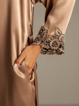 [Brown] SilkSilky-CA 3/4 Sleeve V Neck Nightgown&Robe Set 005