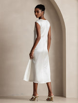 [White] SilkSilky-CA Cap Sleeve Dress 002