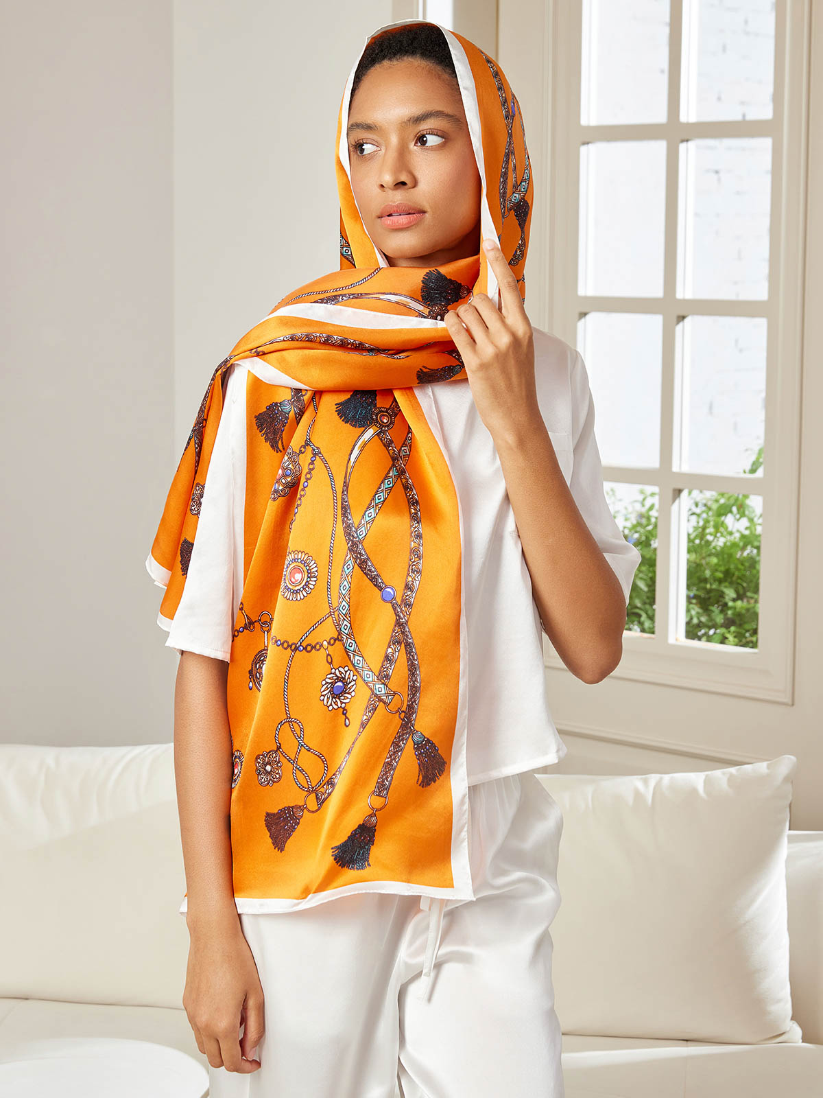 SilkSilky CA Pure Silk Scarf Orange 002