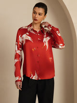 [Wine] SilkSilky-CA Long Sleeve Lapel Collar Women's Shirt 001