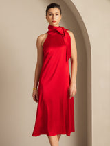 [Red] SilkSilky-CA Sleeveless Halter Dress 003