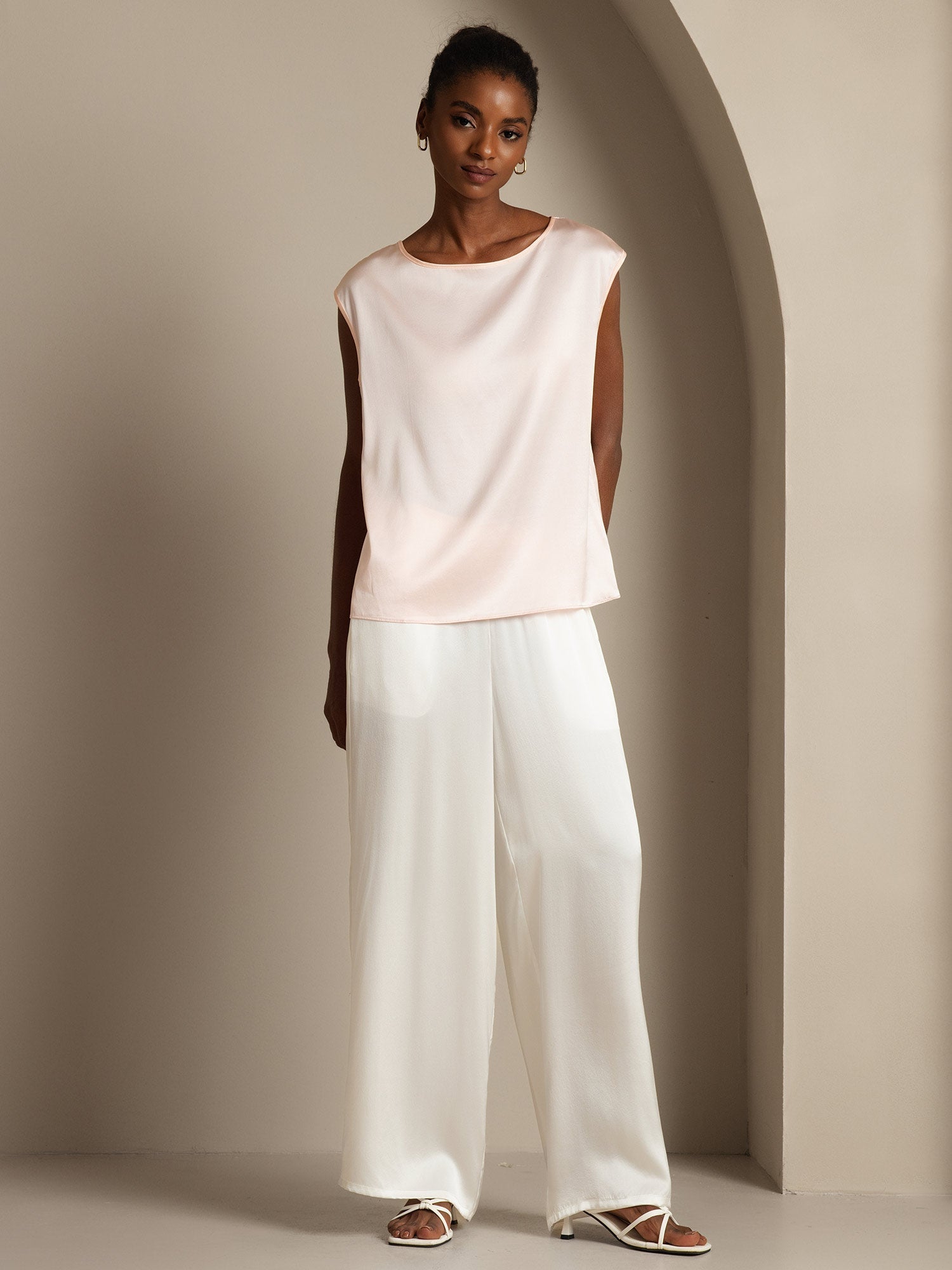 [Pink] SilkSilky-CA 19Momme Silk Round Neck Women's T-Shirt 005,