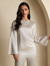 [Light Gray] SilkSilky-CA Long Sleeve Boat Neck Blouse 001
