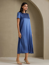 [Real Teal] SilkSilky-CA Short Sleeve Crew Neck Dress 003