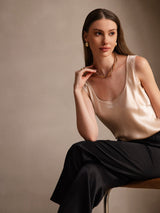 [Champagne] SilkSilky-CA 19Momme Stretch Silk Charmeuse Sleeveless Scoop Neck Camisole 004