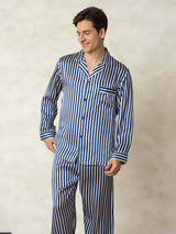 [Navy Stripe] SilkSilky-CA 19Momme Pure Silk Mens Pajamas 005,