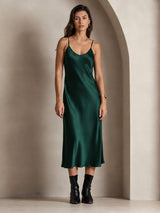 [Dark Green] SilkSilky-CA Spaghetti Strap V Neck Nightgown 006