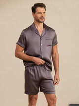 [Purple Gray] SilkSilky-CA Short Sleeve Notch Collar Men's Pajamas 006