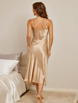 [Champagne] SilkSilky-CA Spaghetti Strap V Neck Nightgown 003