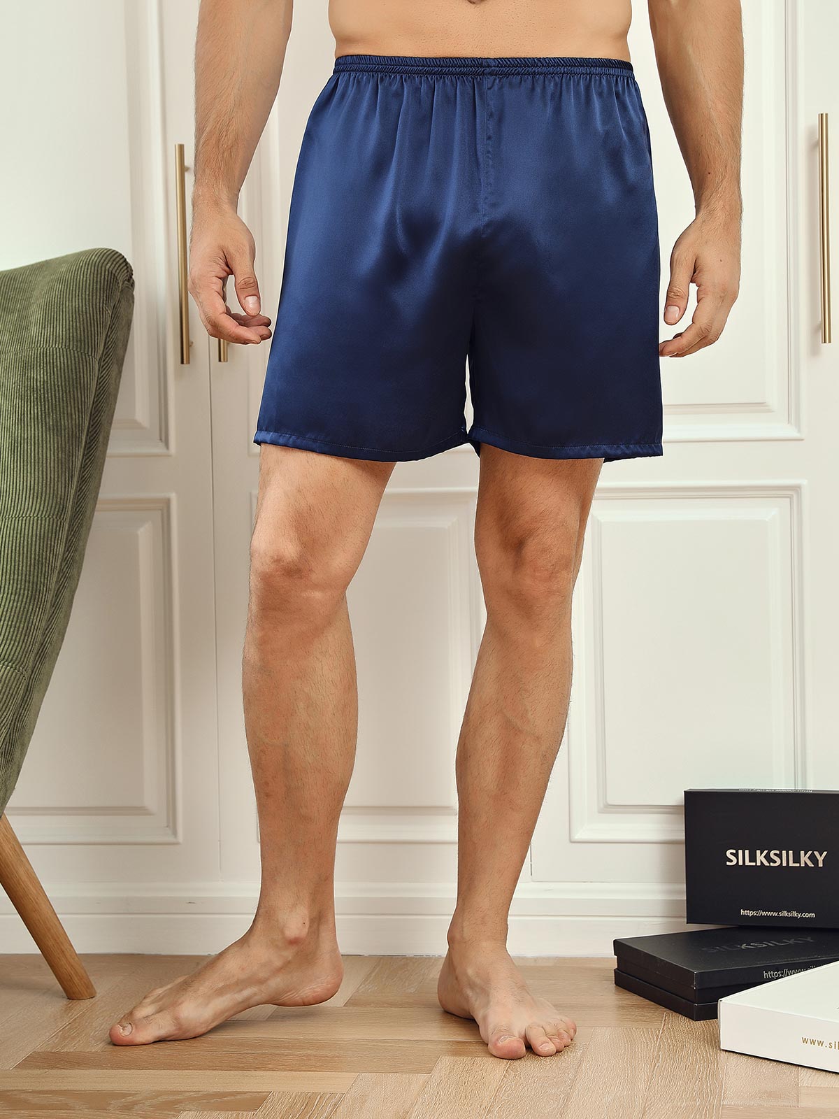 [Dark Blue] SilkSilky-CA 19Momme Pure Silk Mens Sleep Bottoms 003