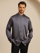 [Dark Gray] SilkSilky-CA Long Sleeve Stand Collar Men''s Shirt 001