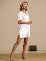 [White] SilkSilky-CA Half Sleeve V Neck Nightgown 006