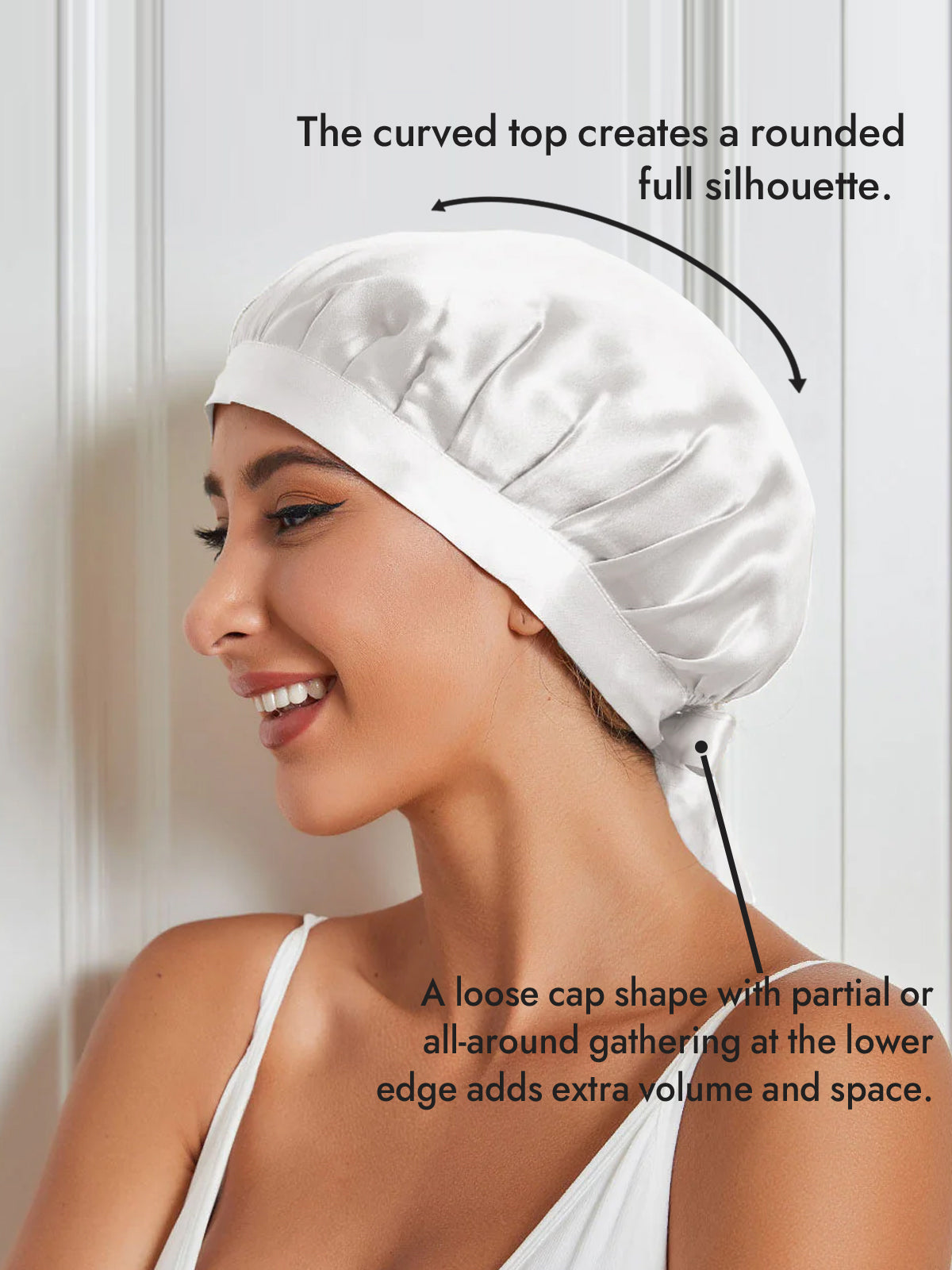 [White] SilkSilky-CA Pure Silk Sleep Cap 003