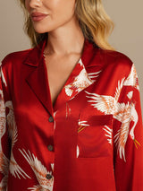 [Dark Red] SilkSilky-CA 19Momme Long Sleeve Notch Collar Nightshirt 004