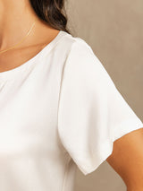[White] SilkSilky-CA 19Momme Machine-Washable Silk Short Sleeve Women's Pajamas 004