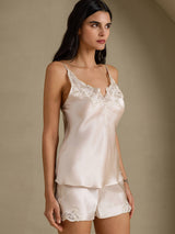 [Beige] SilkSilky-CA Spaghetti Strap V Neck Camisole Set 006