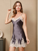 [Purple Gray] SilkSilky-CA 3/4 Sleeve V Neck Nightgown&Robe Set 004