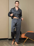 SilkSilky CA Pure Silk Long Sleeve Lapel Men's Pajamas DarkBlue 008