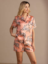 [Pink Cat] SilkSilky-CA Short Sleeve Lapel Collar Women's Pajamas 001