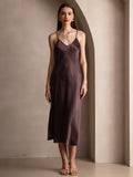 SilkSilky-CA Pure Silk Sleeveless Round Neck Dress Coffee 003