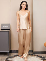 [Champagne] SilkSilky-CA Spaghetti Strap V Neck Camisole Set 004