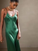 [Green] SilkSilky-CA Spaghetti Strap V Neck Dress 004